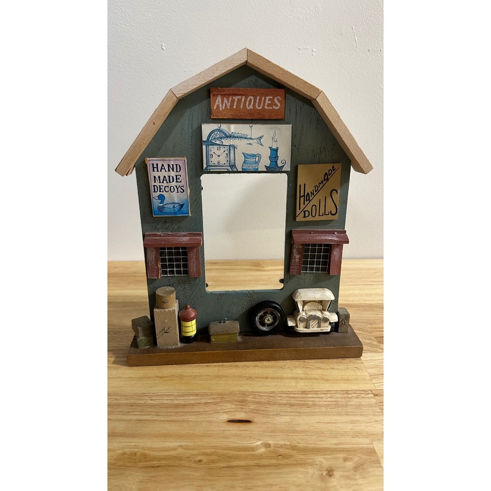 Vintage Wood Antique Shop Photo Frame Folk Art General Store Country Decor 3x4